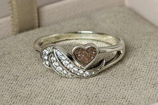 925 Silver Crystal Angel Wing Heart Ring