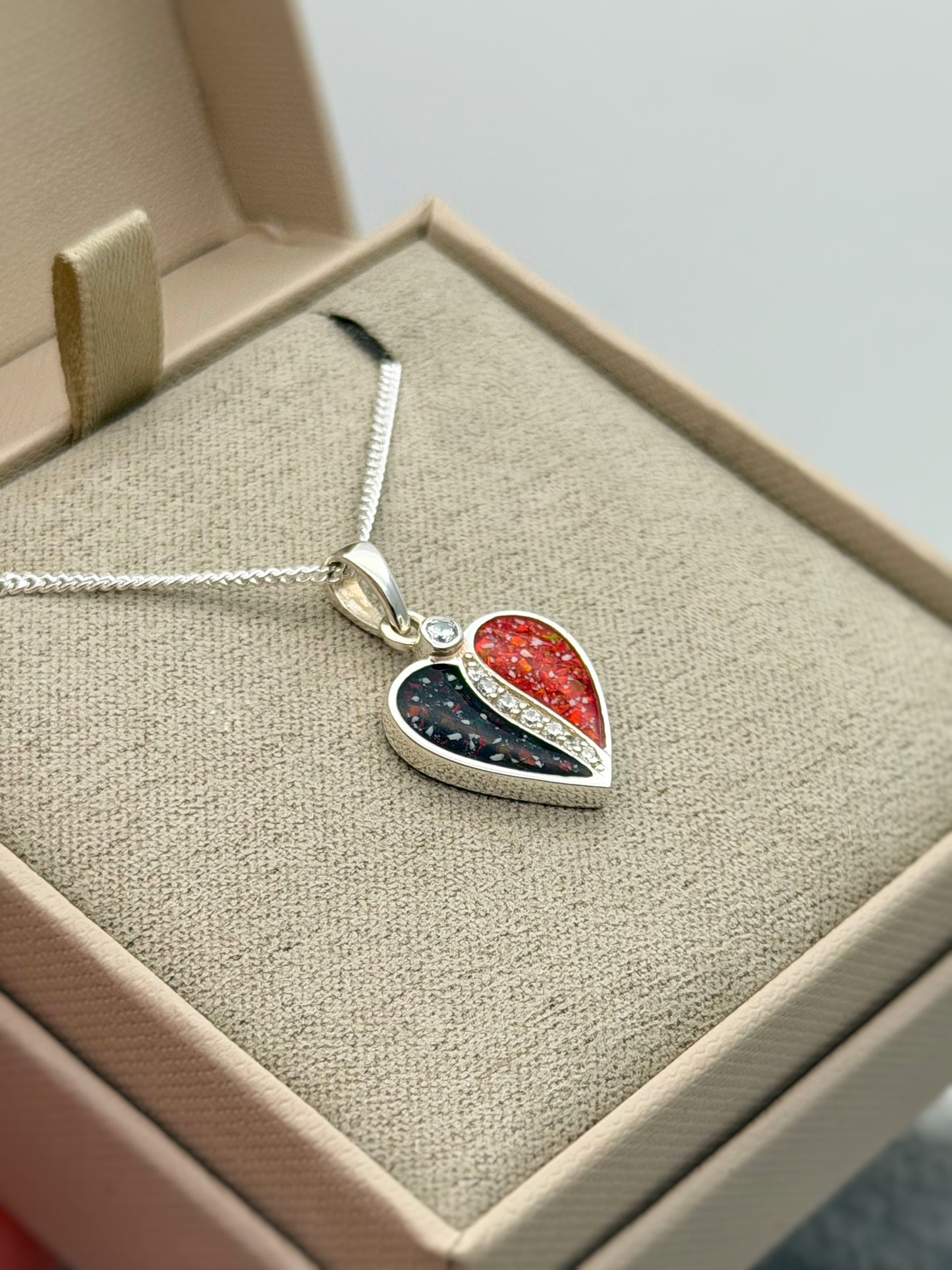 925 Silver Divided Heart Crystal Pendant