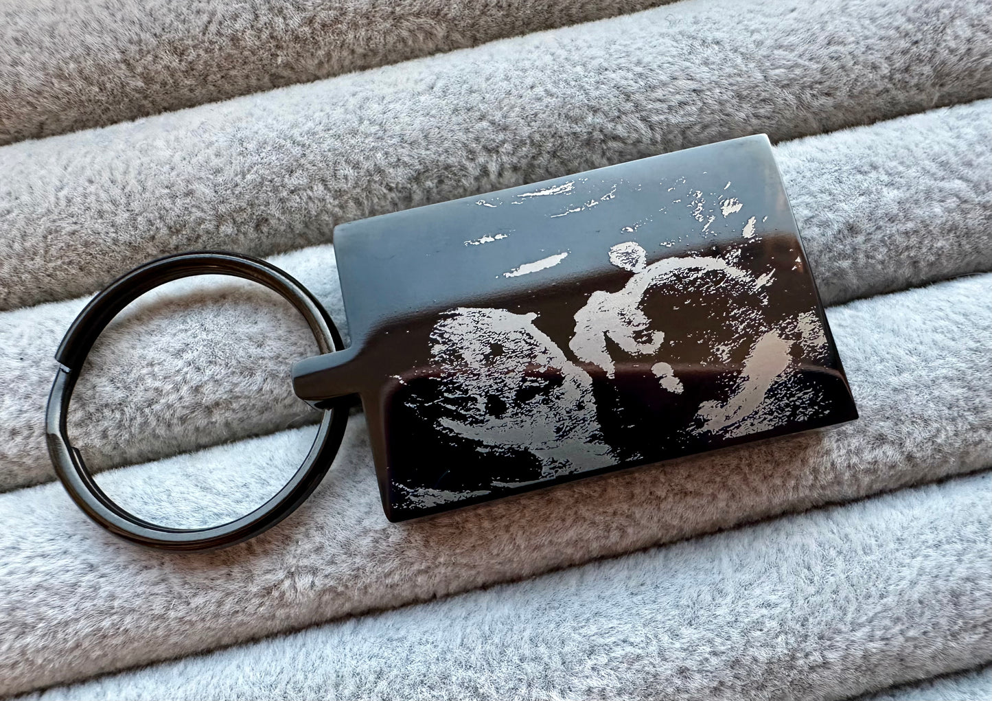 Baby Ultrasound Scan Engraved Rectangular Black Metal Keyrings