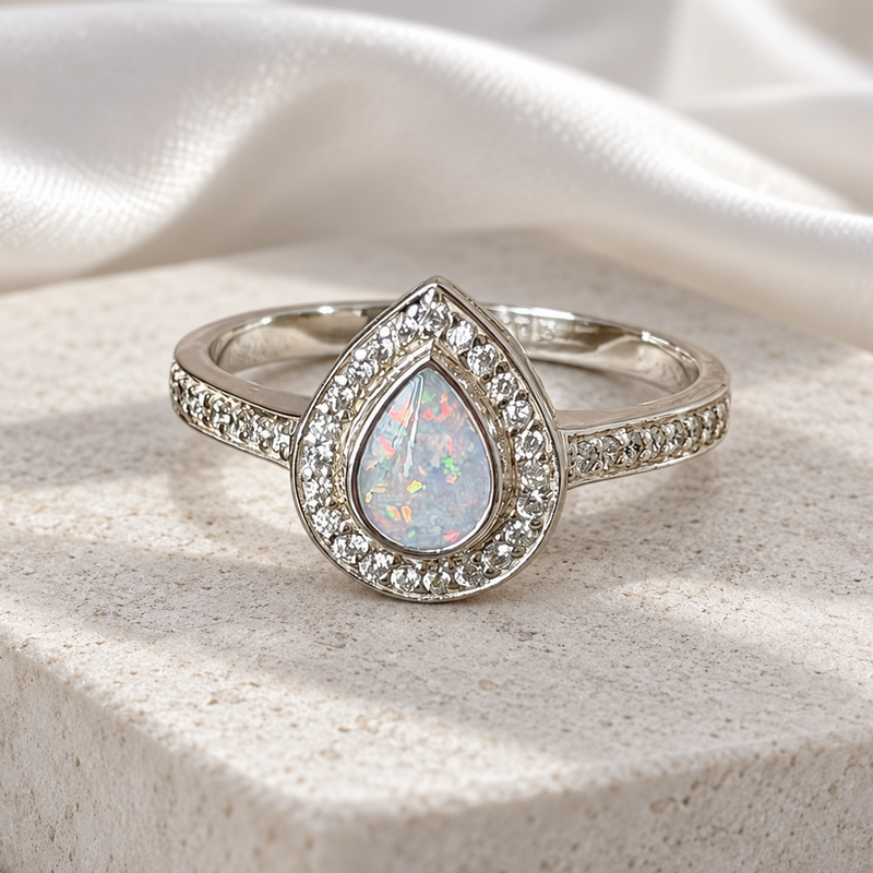 925 Silver Pear Drop Crystal Ring