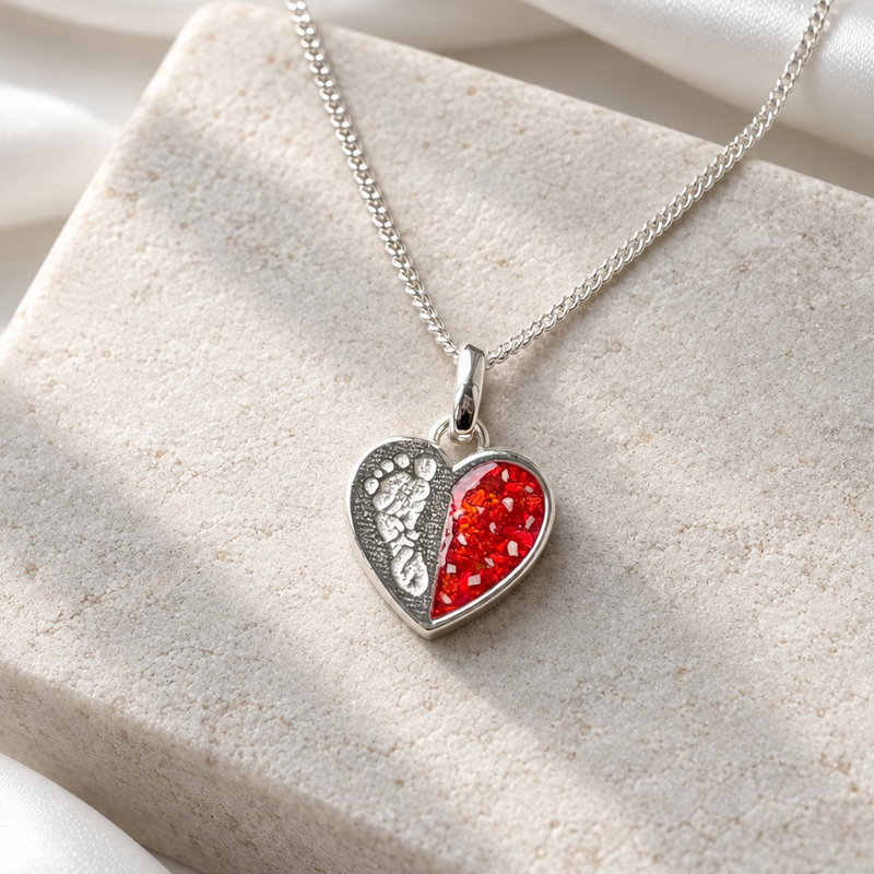 925 Silver Baby Loss Footprint Split Heart Pendant