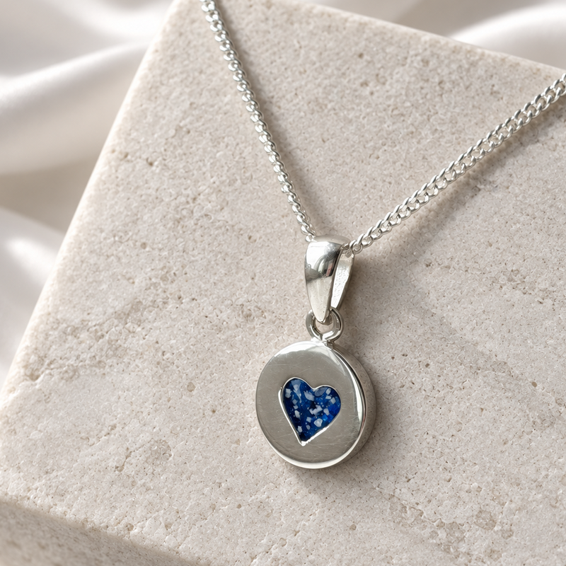 925 Silver Small Heart Indent Disc Pendant