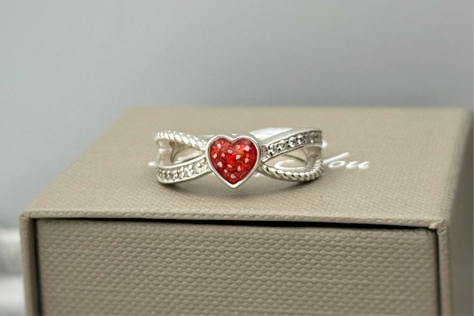 925 Silver Heart Twist Split Crystal Ring