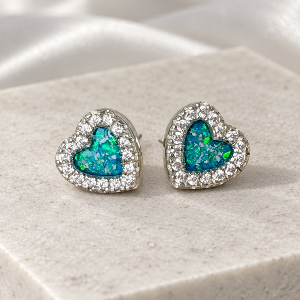 925 Silver Heart Crystal Stud Memorial Earrings