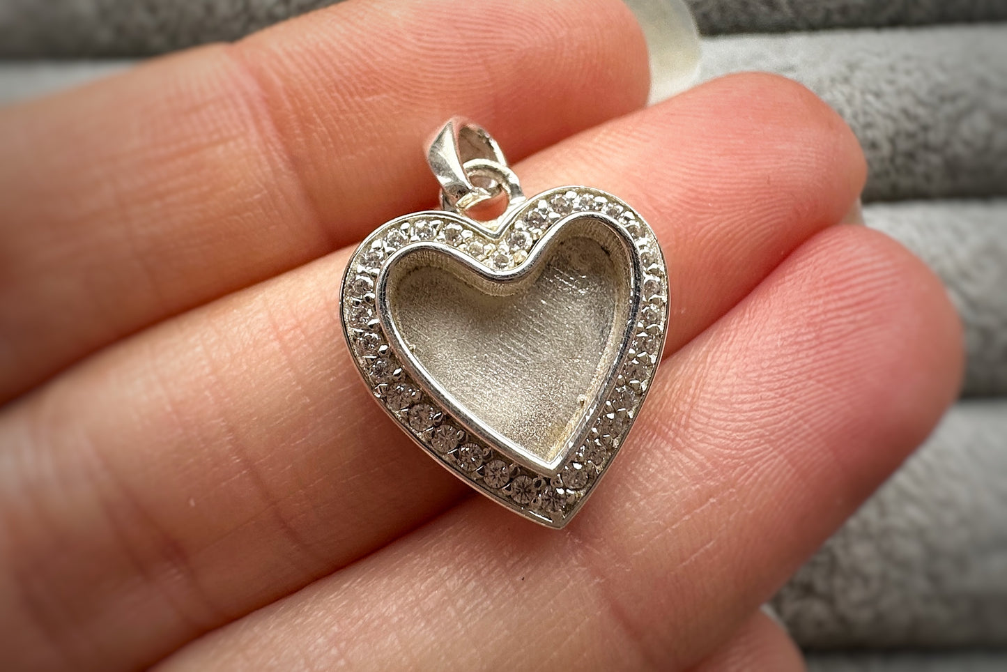 Silver Heart Crystal Surround Pendant with Silver Chain