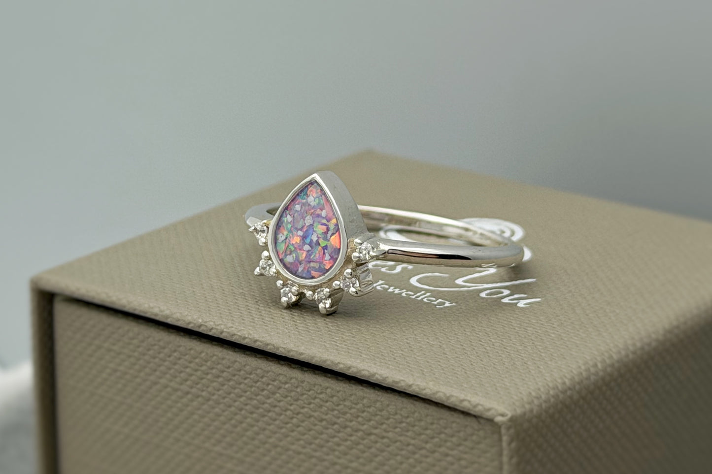925 Silver Rain Drop Crystal Ring
