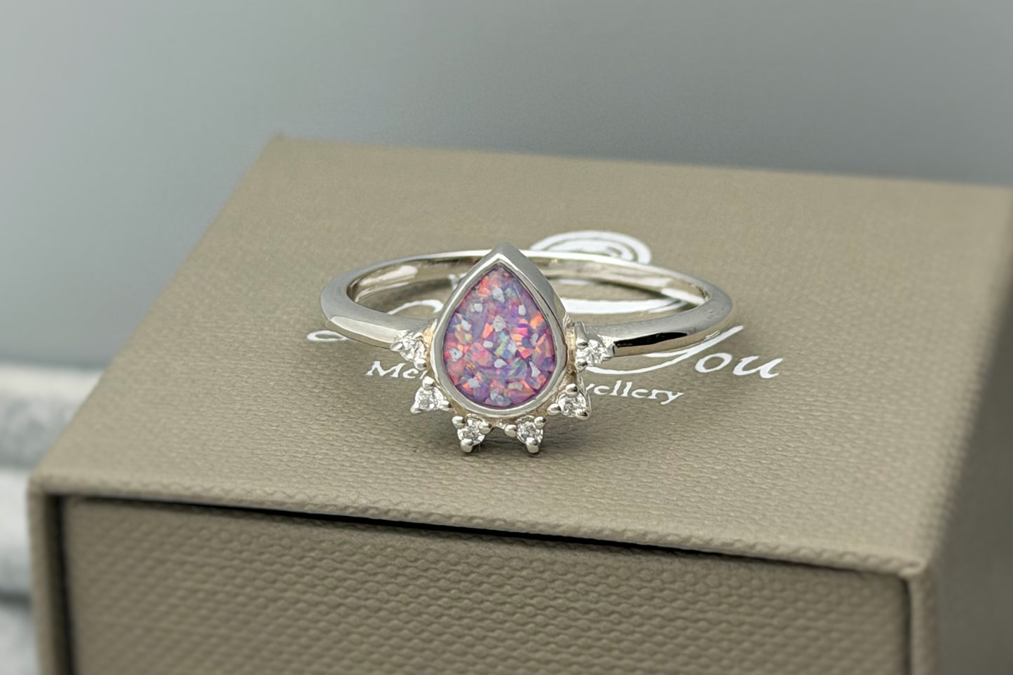 925 Silver Rain Drop Crystal Ring