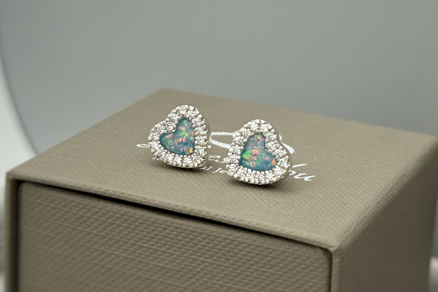 925 Silver Heart Crystal Stud Memorial Earrings