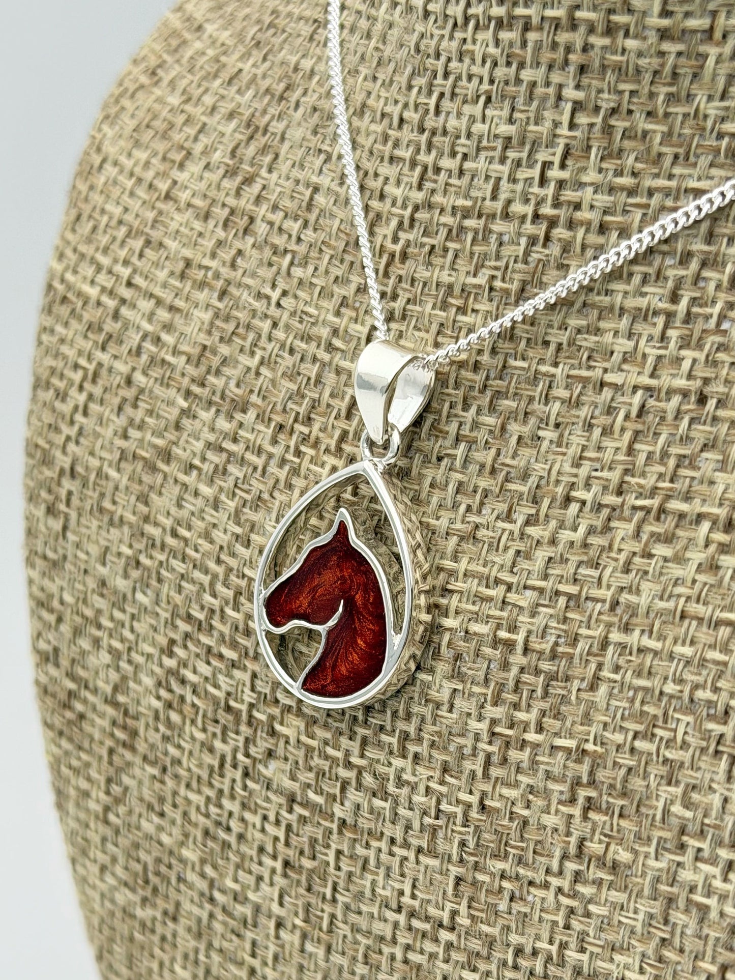 925 Silver Teardrop Horse Head Pendant