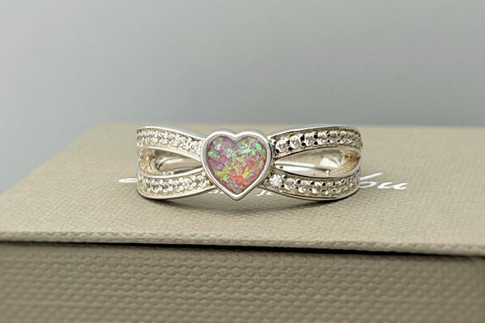 925 Silver Heart Split Crystal Ring
