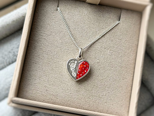 925 Silver Baby Loss Footprint Split Heart Pendant