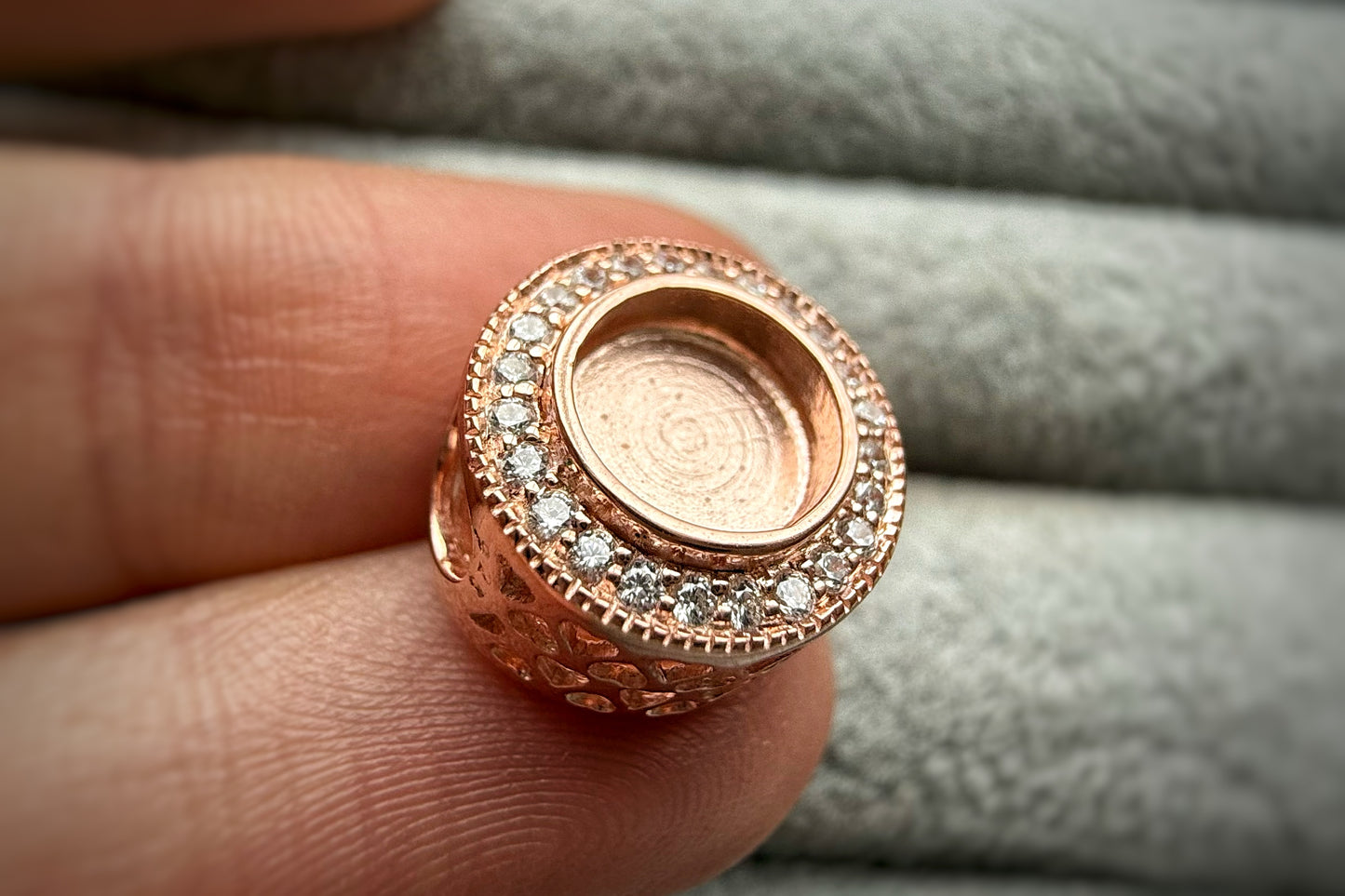 Rose Gold Plated Solid Silver Round Halo Crystal Charm