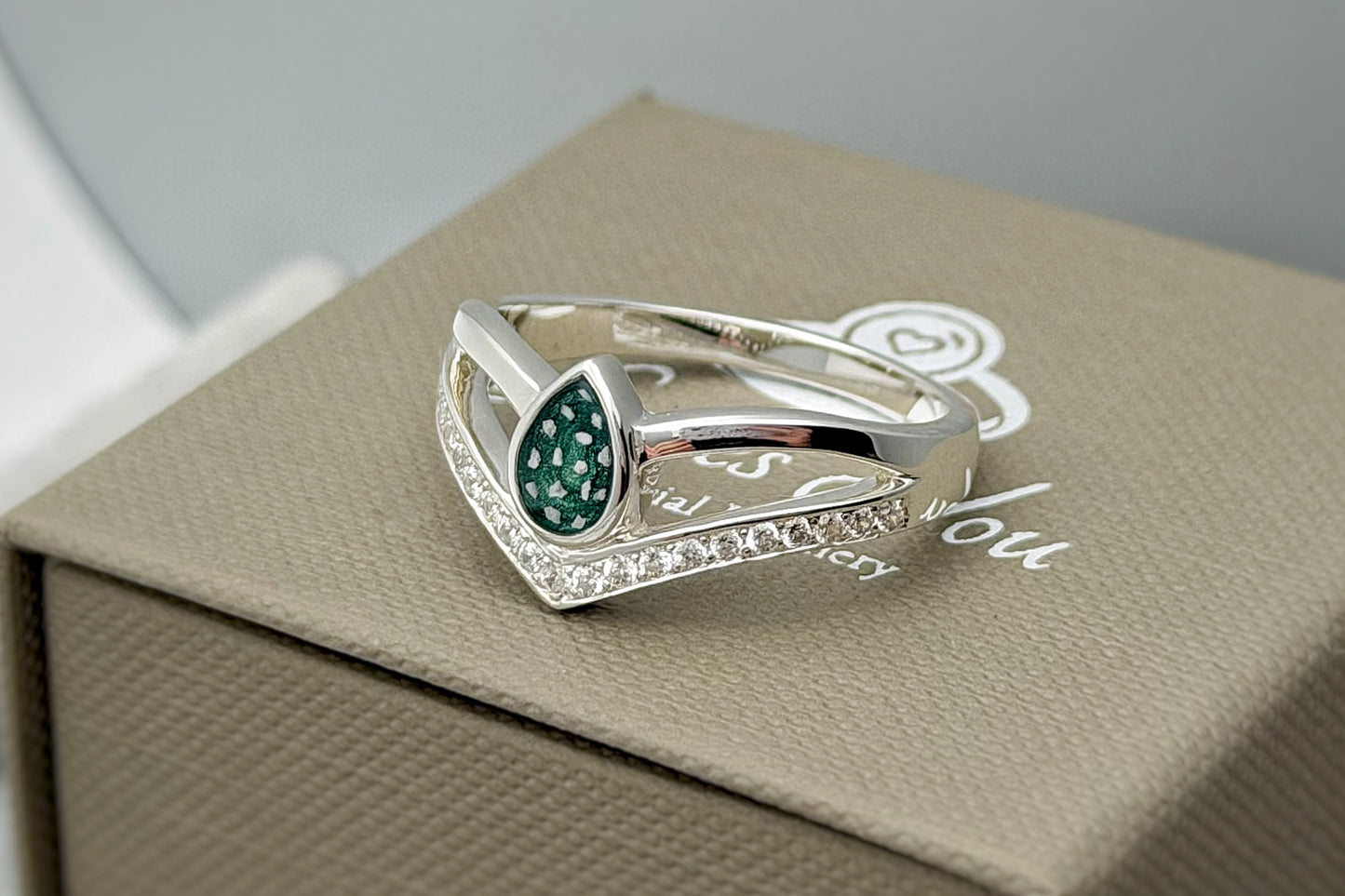 925 Silver Pear Crystal Wishbone Ring