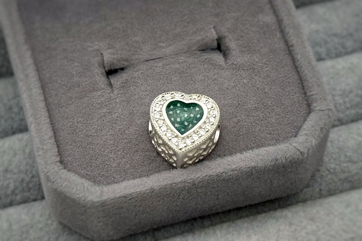 925 Silver Heart Filigree Crystal Charm