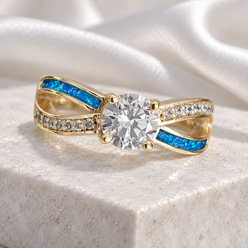 9K Gold Solitaire Infinity Crystal Ring