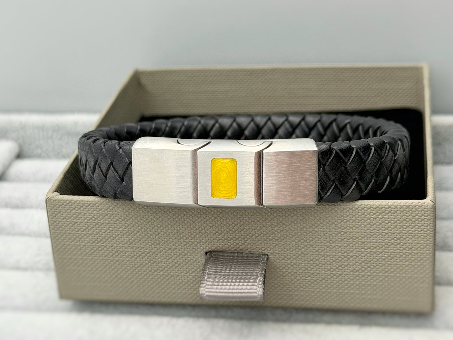 Brushed Stainless Steel Men’s Leather Bracelet