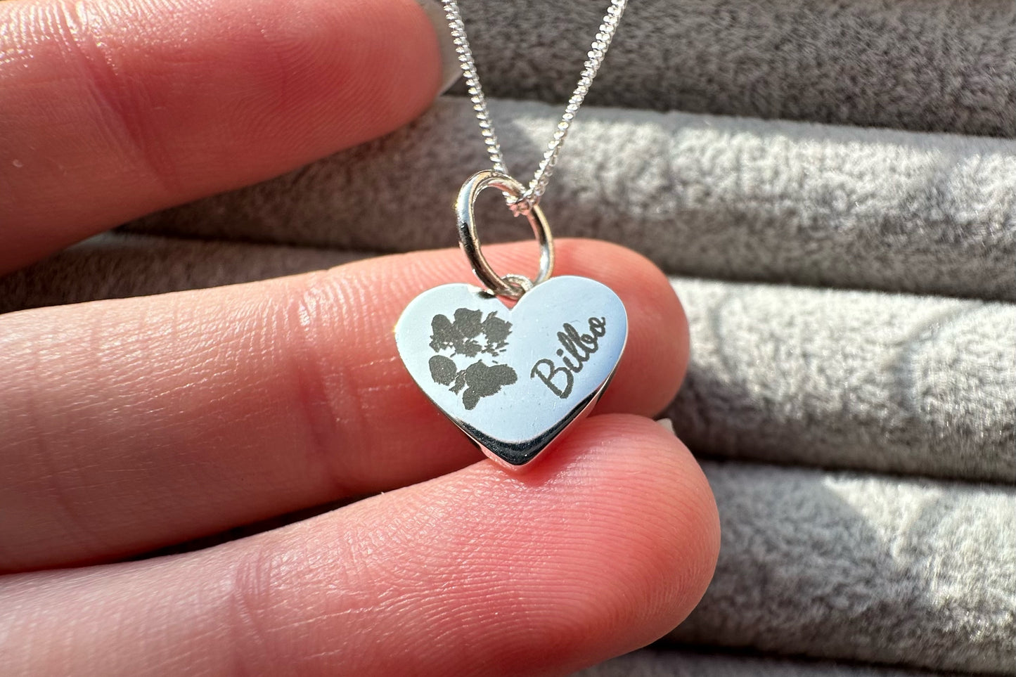 Solid Silver Engraved 13x10mm Small Heart Pendant with Silver Chain