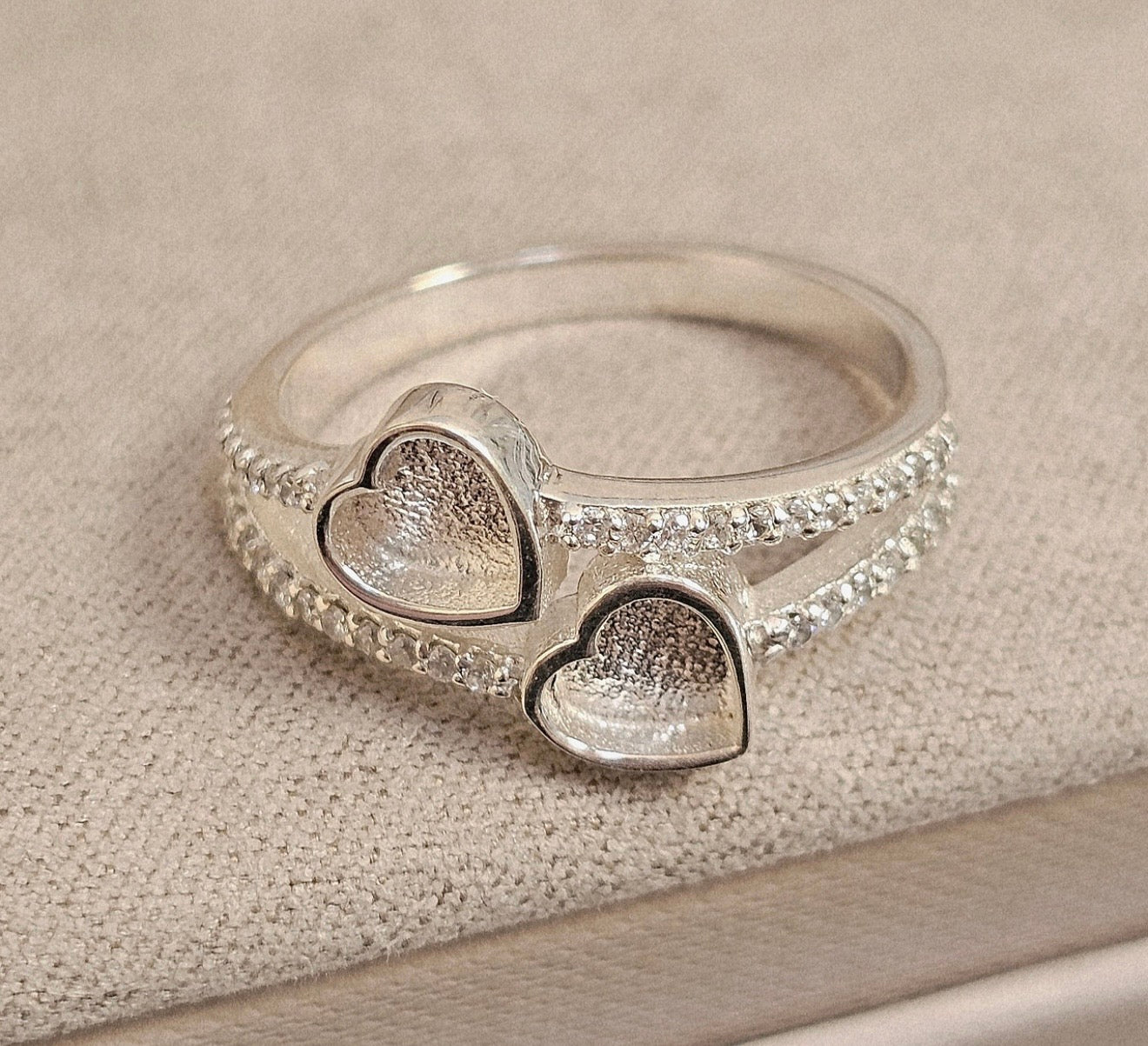 925 Silver Crystal Double Heart Ring