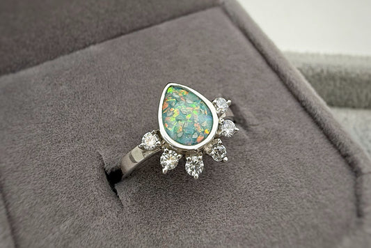 925 Silver Rain Drop Crystal Ring
