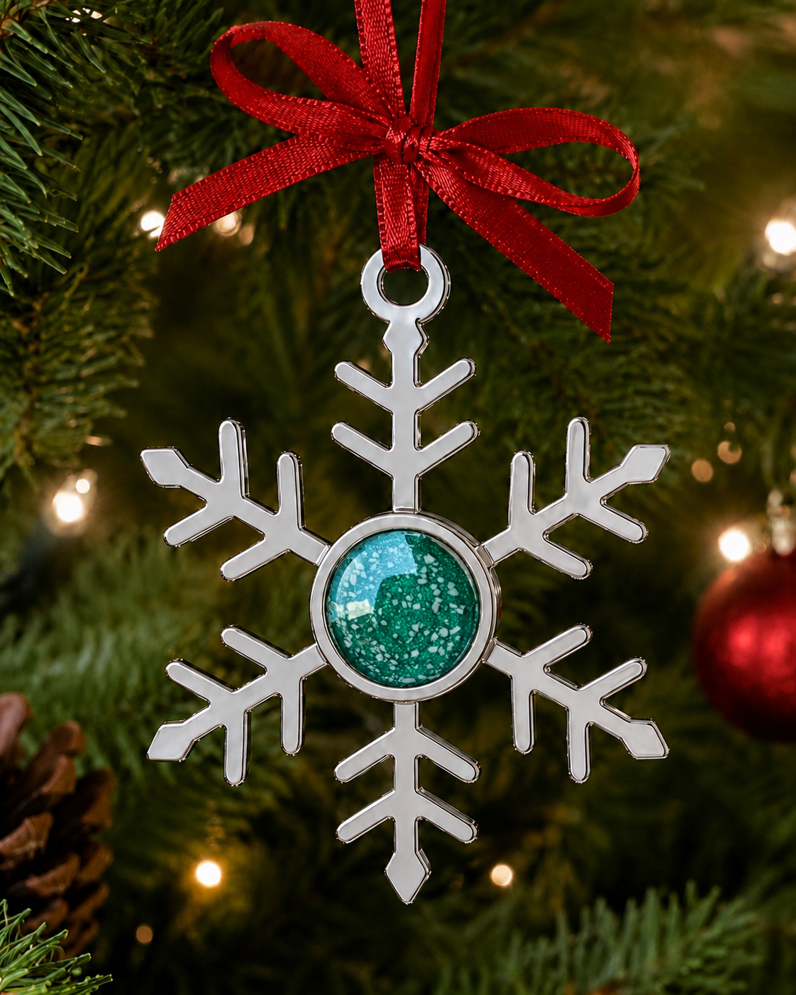 Memorial Snowflake Hanging Decoration with Round Stone