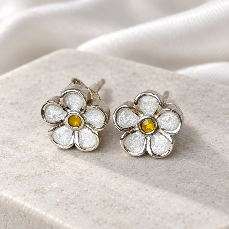 925 Silver Flower Stud Memorial Earrings