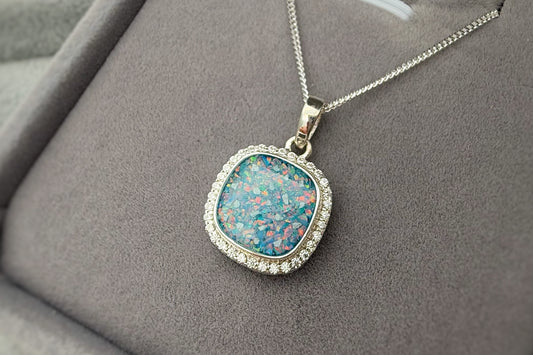 925 Silver Square Crystal Surround Pendant