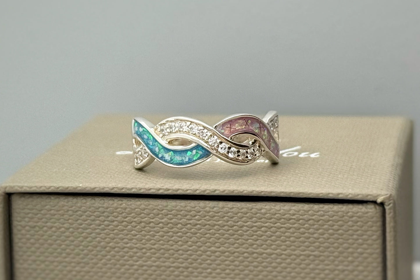 925 Silver Double Wave Crystal Band Ring
