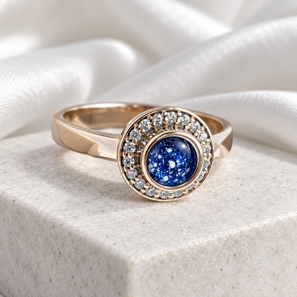 9K Gold Round Halo Crystal Ring