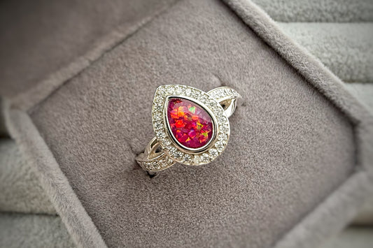 Silver Pear Crystal Crossover Ring