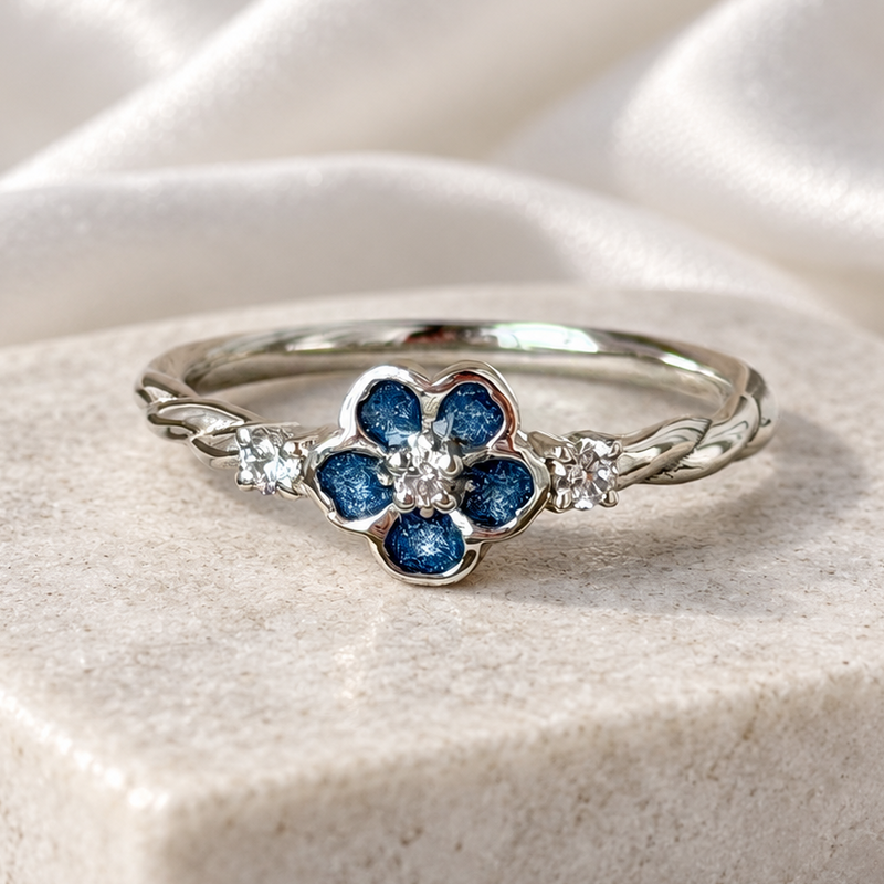 925 Silver Forget-Me-Not Crystal Ring