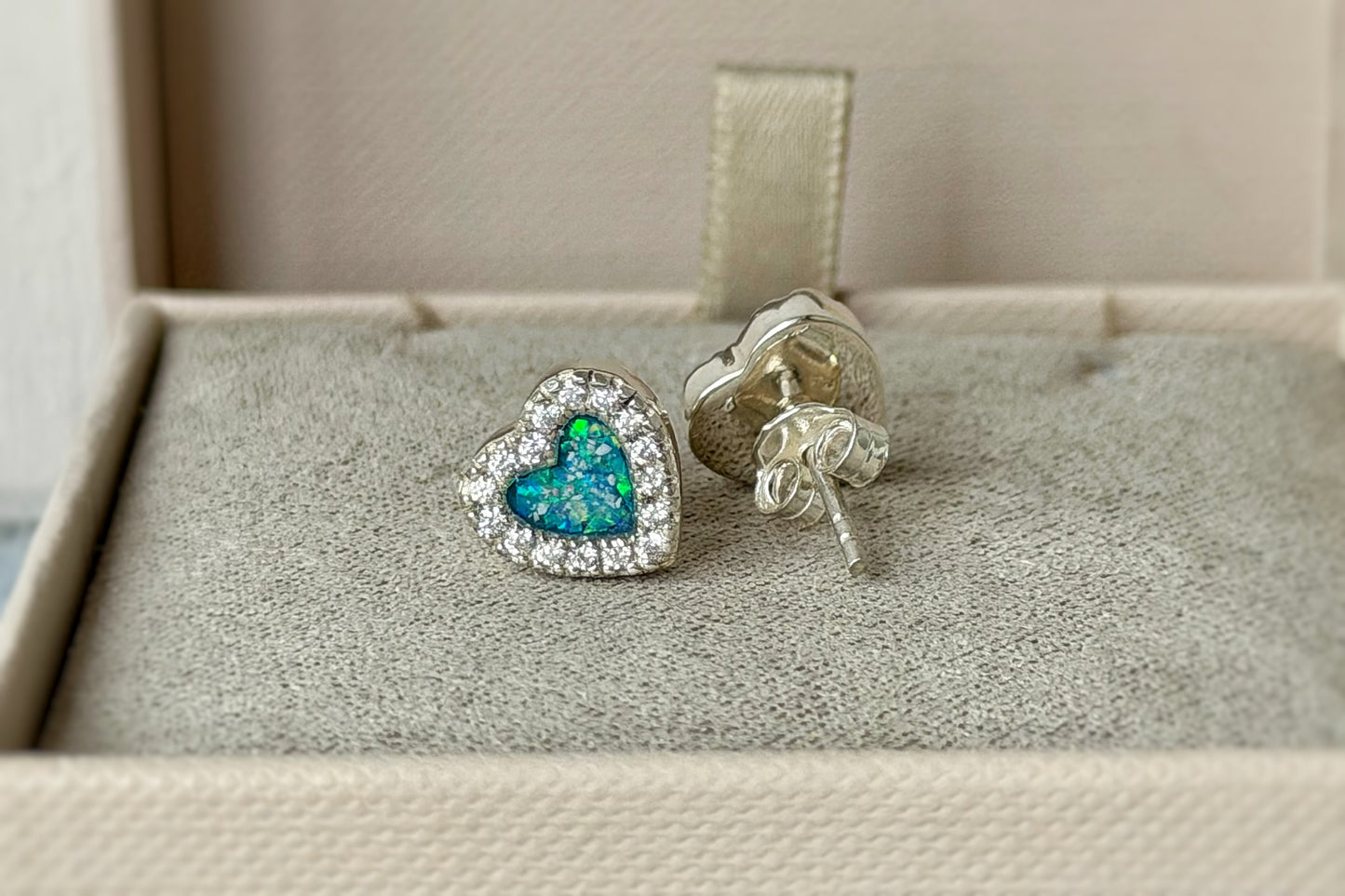 925 Silver Heart Crystal Stud Memorial Earrings