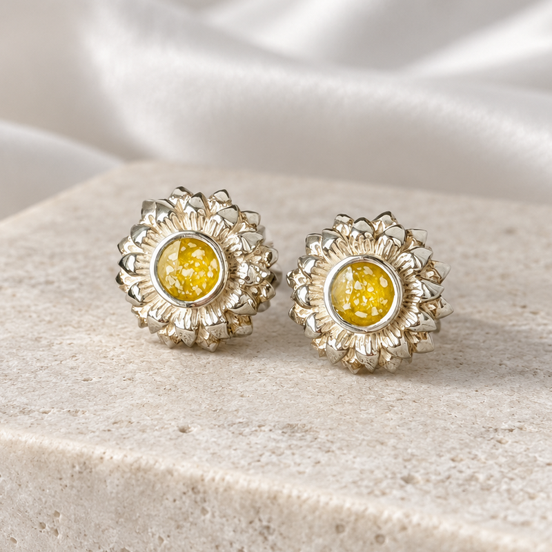 925 Silver Sunflower Stud Memorial Earrings