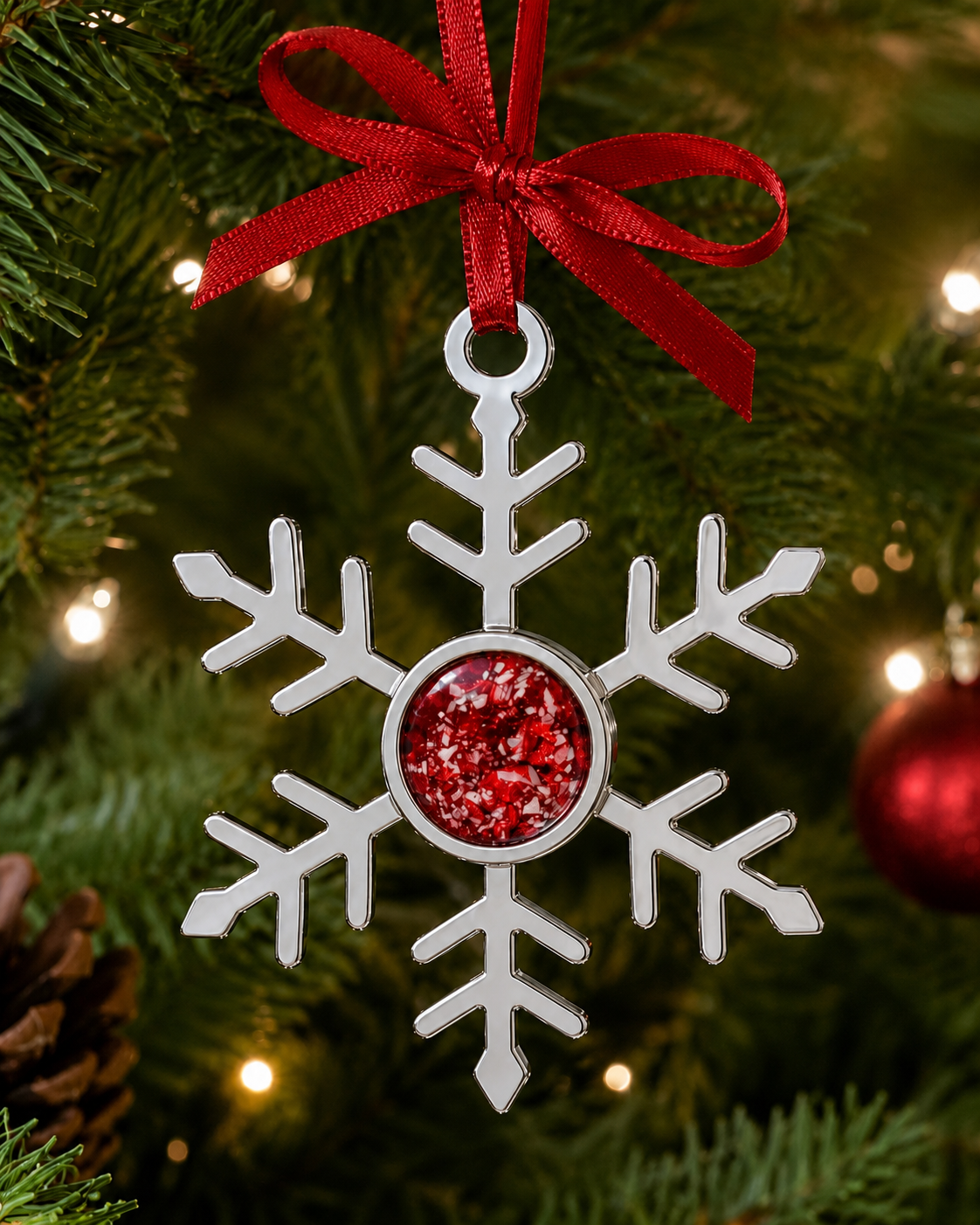 Memorial Snowflake Hanging Decoration with Round Stone