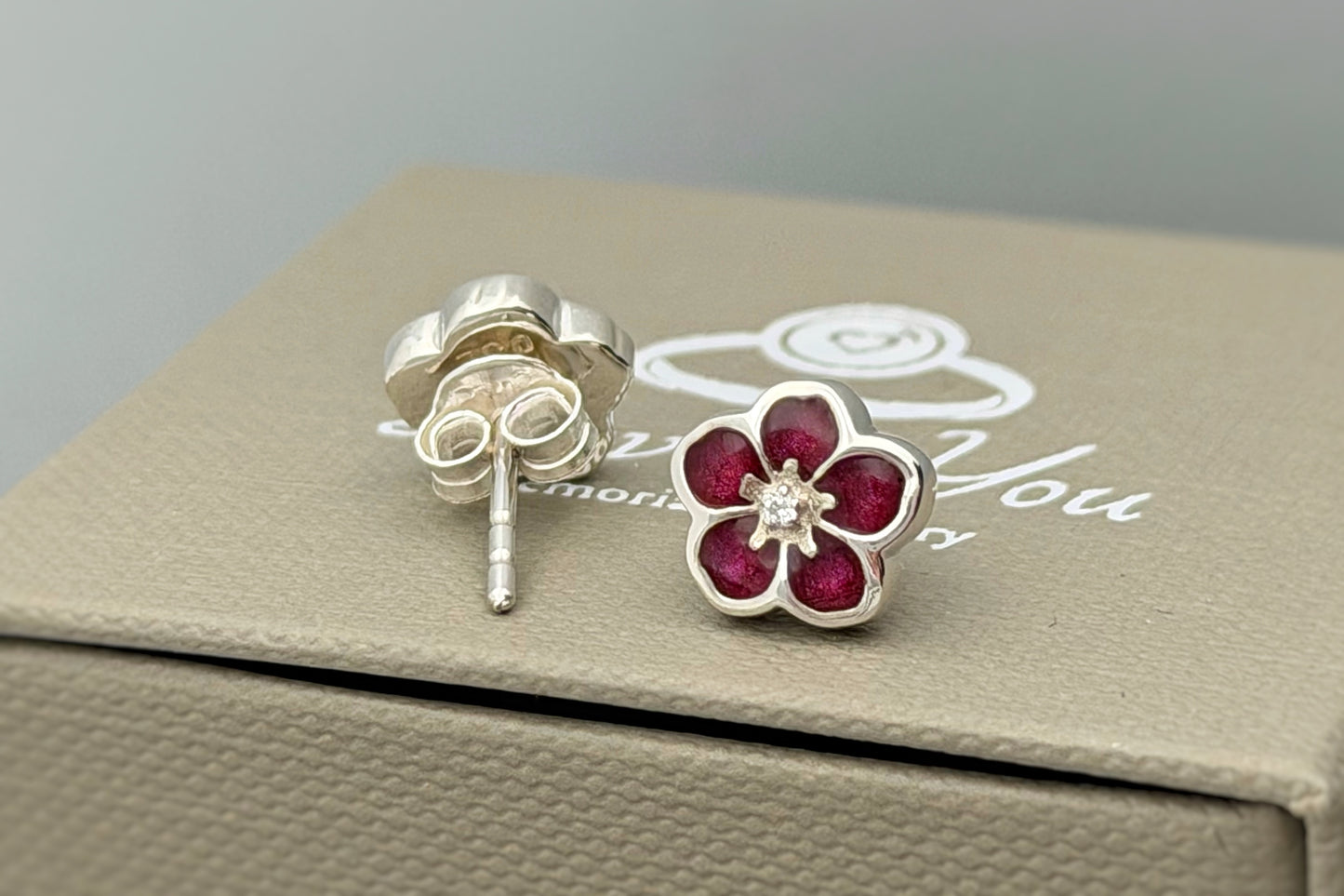 925 Silver Forget-Me-Not Stud Memorial Earrings