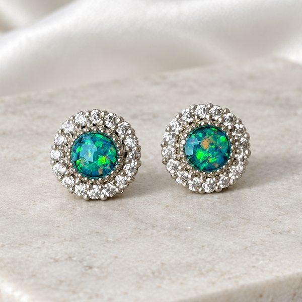 925 Silver Round Halo Crystal Memorial Earrings