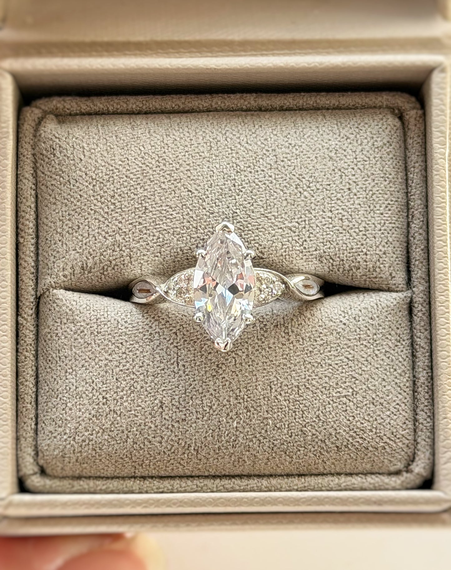 925 Silver Marquise Solitaire Statement Crystal Ring