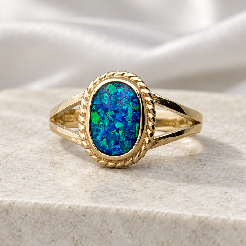 9K Gold Oval Rope Edged Ring