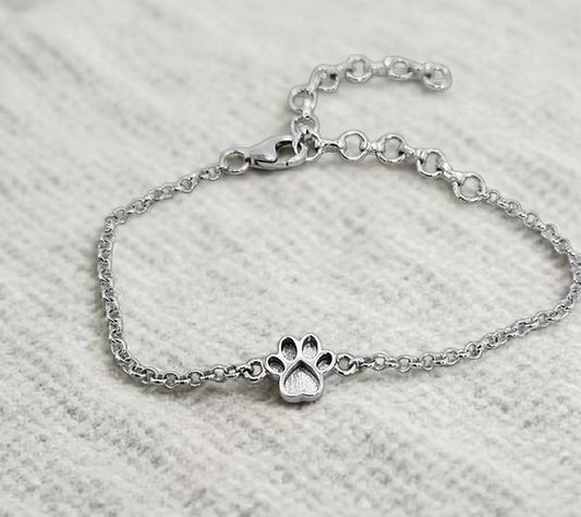 925 Silver Adjustable Belcher Chain Mini Paw-Print Bracelet