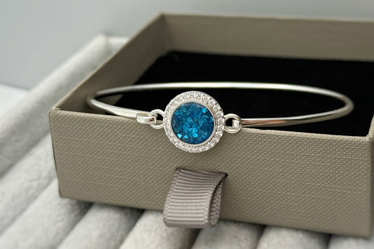 925 Silver Halo Cluster Crystal Bangle