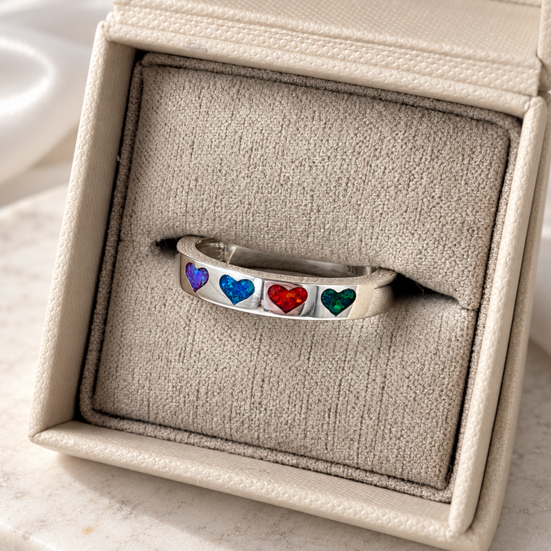 925 Silver Multi Heart Band Ring
