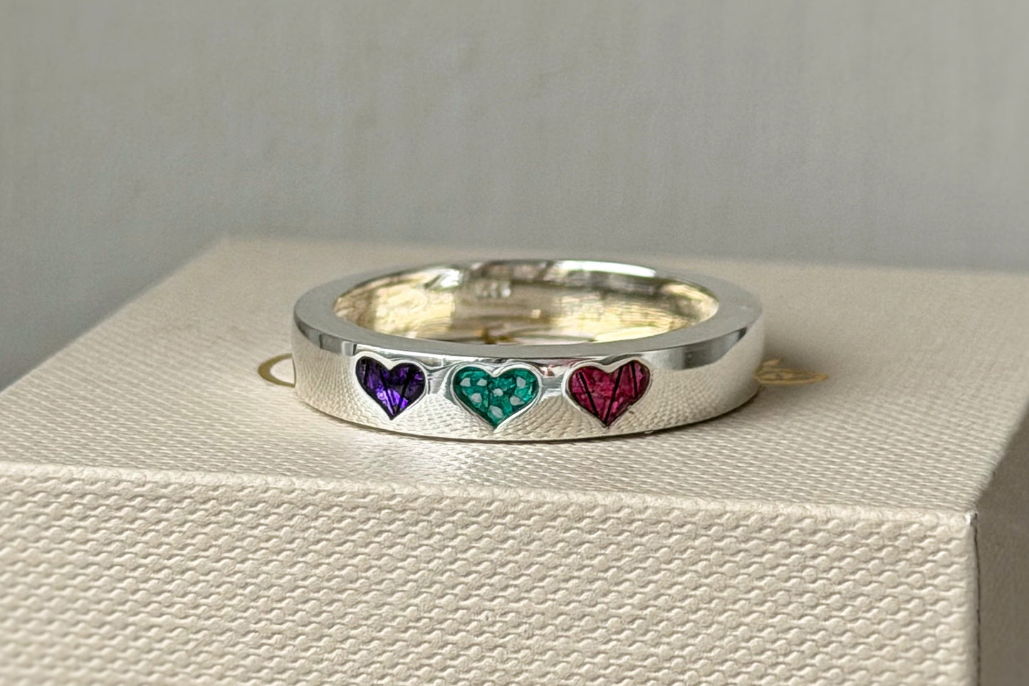 925 Silver Triple Heart Band Ring