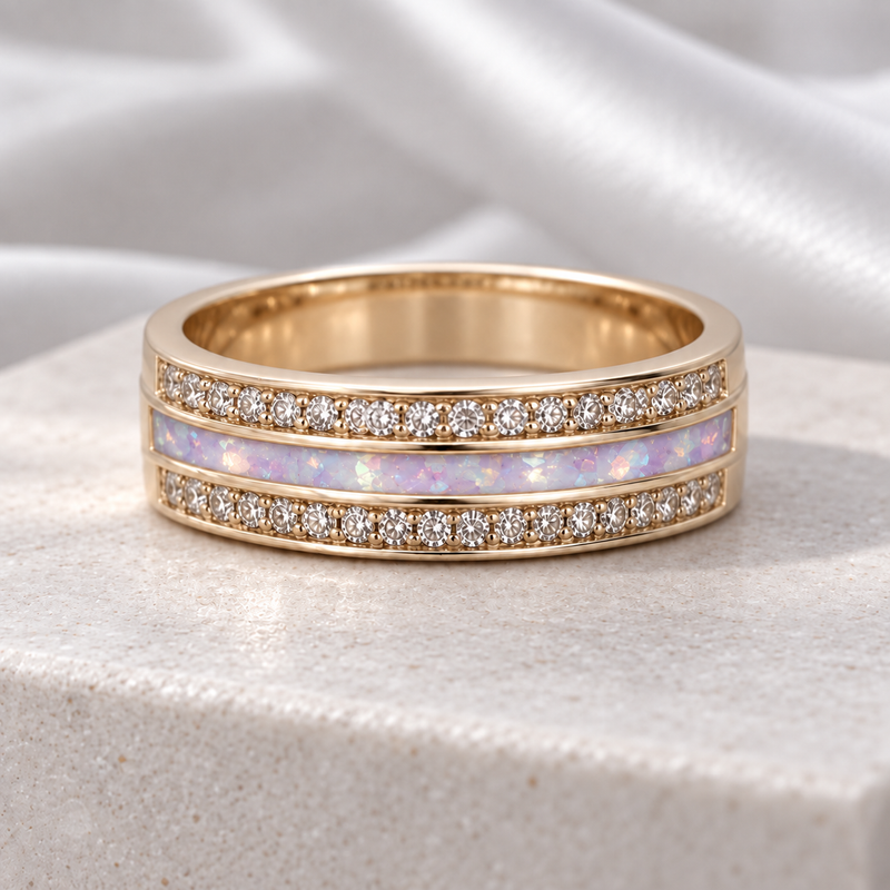 9K Gold 7mm Central Channel Crystal Band Ring