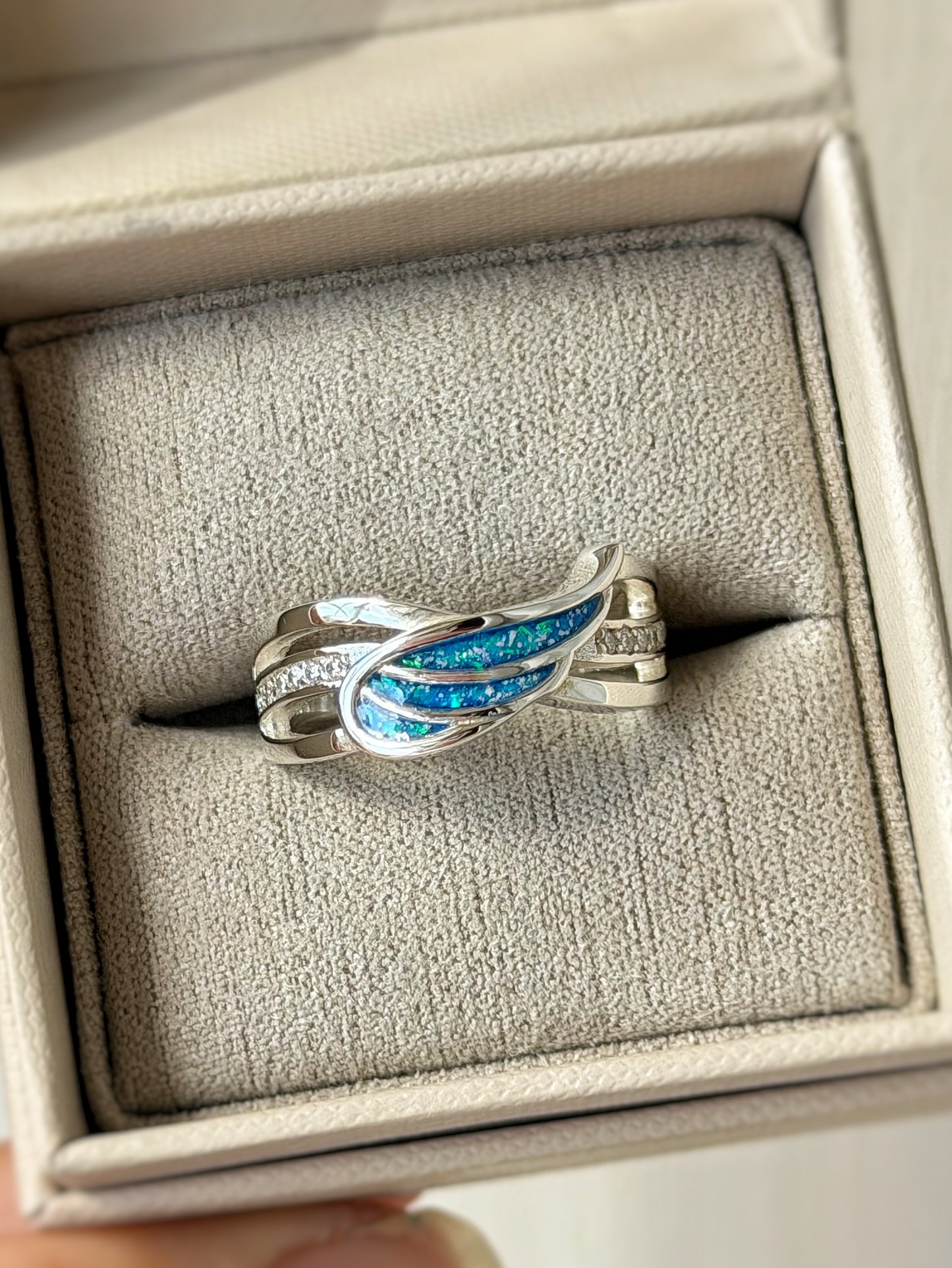 925 Silver Angel Wing Crystal Ring