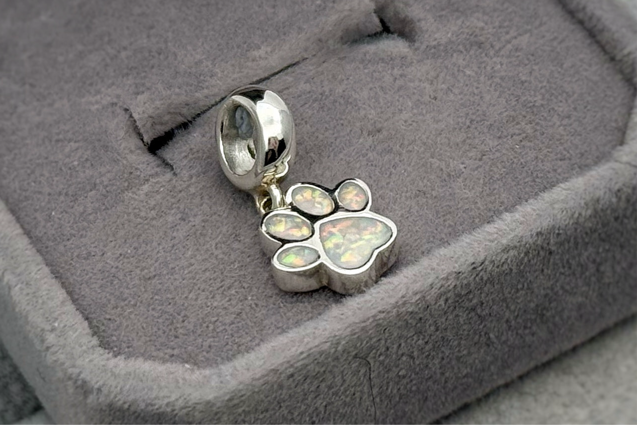 925 Silver Paw Print Dangle Charm