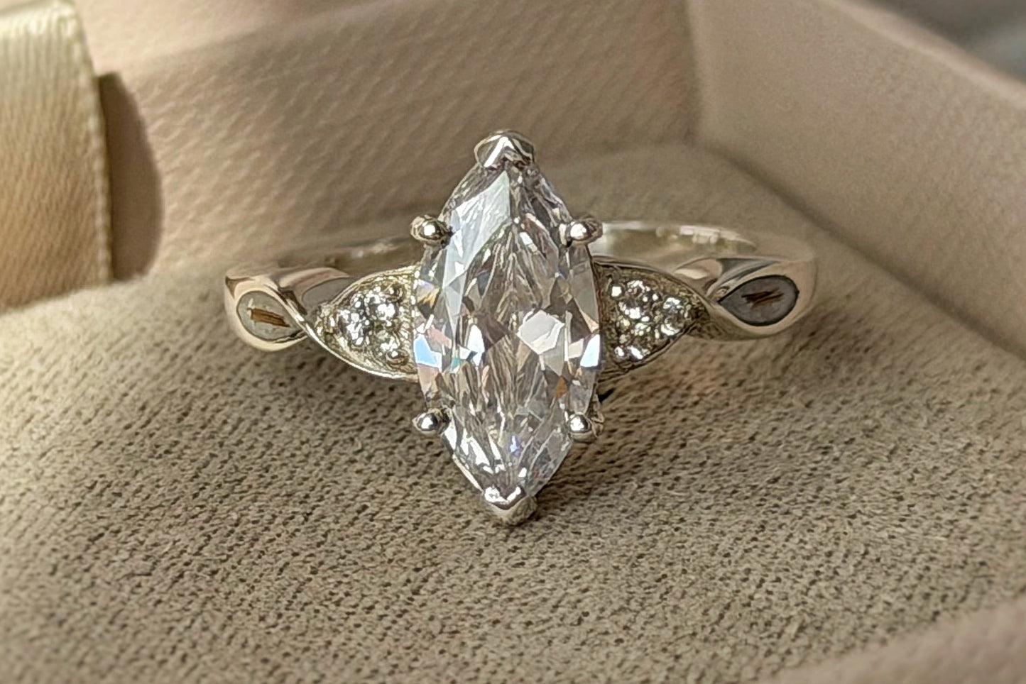 925 Silver Marquise Solitaire Statement Crystal Ring