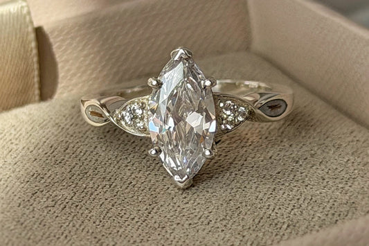 925 Silver Marquise Solitaire Statement Crystal Ring