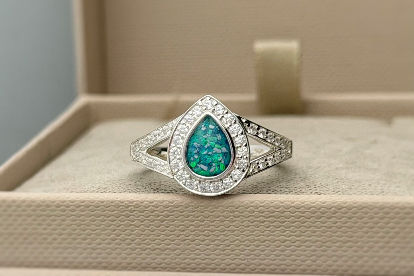 925 Silver Full Crystal Pear Split Band Ring