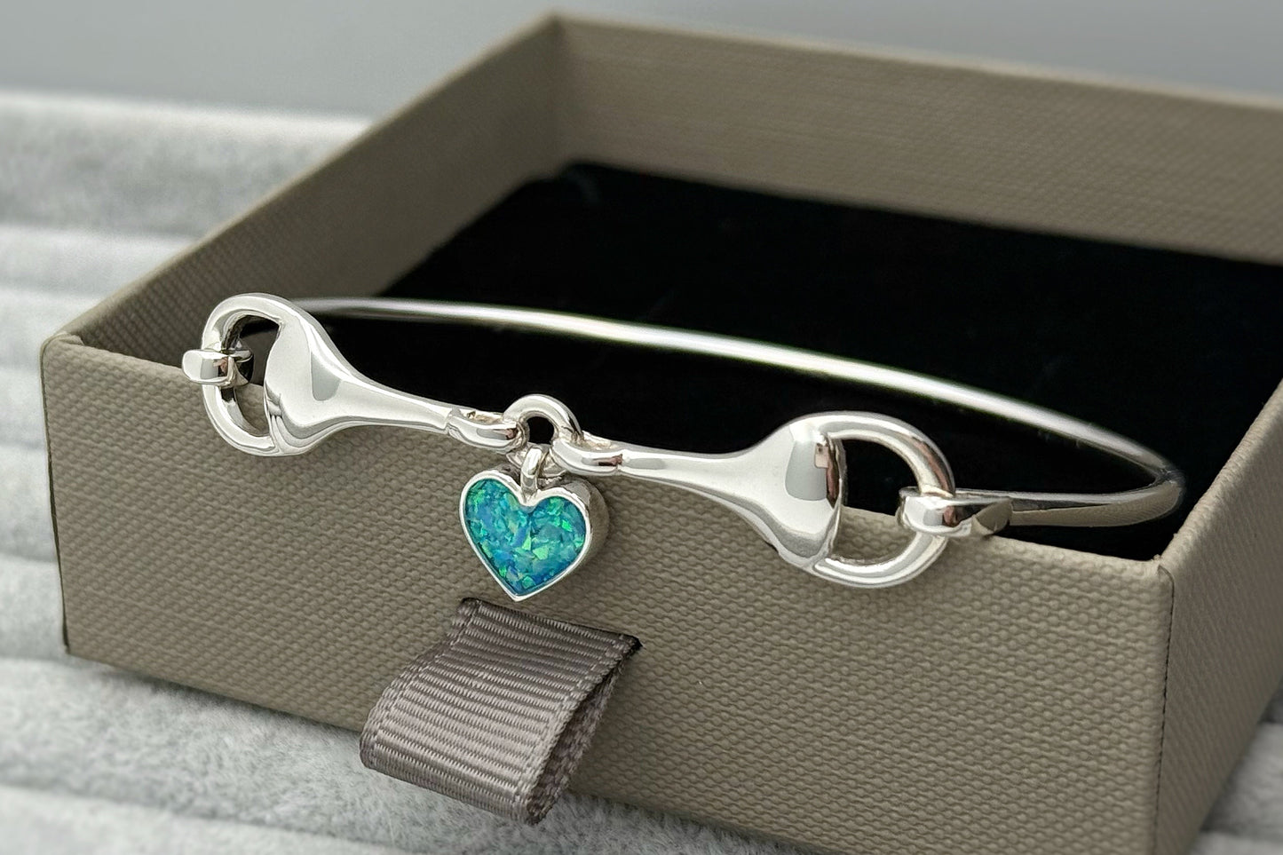 925 Silver Horse Bit Heart Bangle