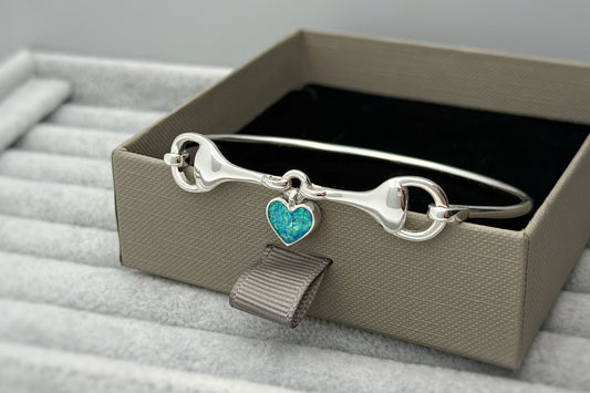 925 Silver Horse Bit Heart Bangle