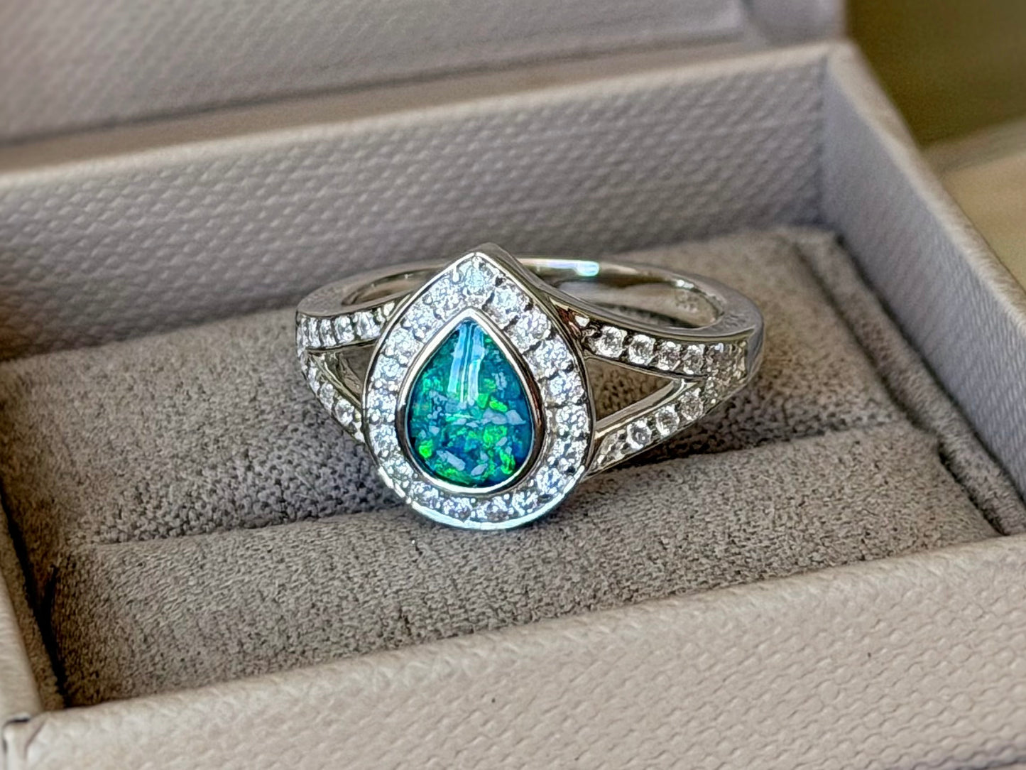 925 Silver Full Crystal Pear Split Band Ring